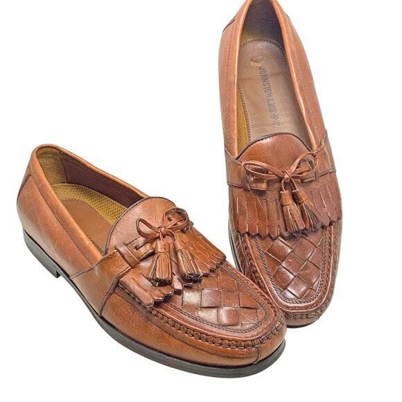 Johnston‎ & Murphy Brown Leather Lattice Vamp Tassel Loafers - Picture 1 of 11